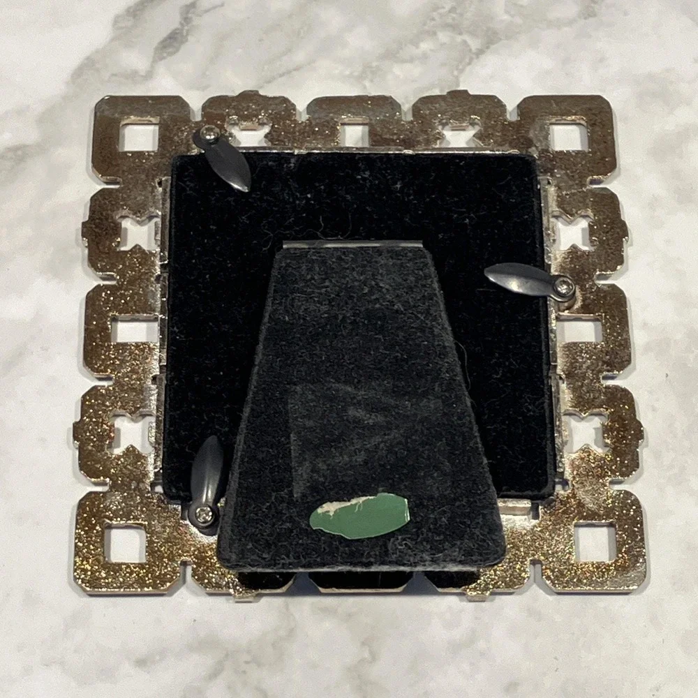 Ashleigh Manor Geometric Art Deco Frame Enamel Metal Faux Jewels Photo Frame Vtg